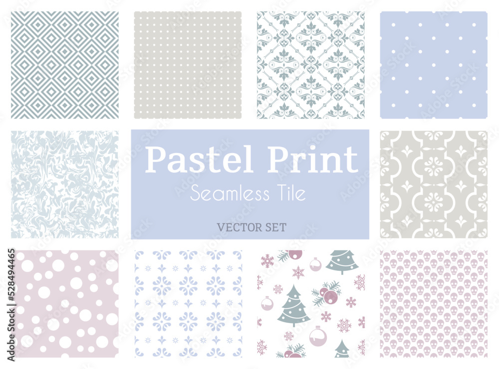 Set of vector tiled seamless collection of modern stylish pastel
