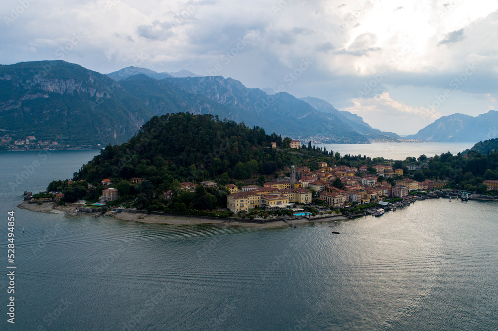Bellagio and Como lake aerial view 