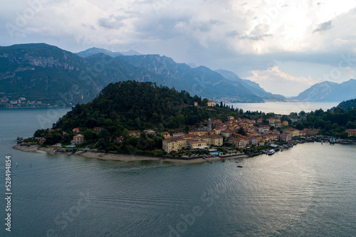 Bellagio and Como lake aerial view 