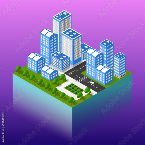 Night background isometric smart blue 3D illustration.