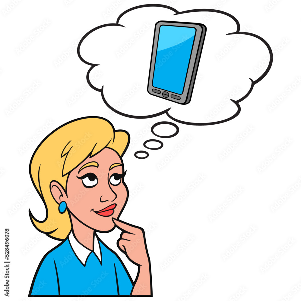 Girl thinking about a Smartphone - A cartoon illustration of a Girl thinking about getting a new Smartphone. Girl thinking about a Smartphone - A cartoon illustration of a Girl thinking about getting a new Smartphone.