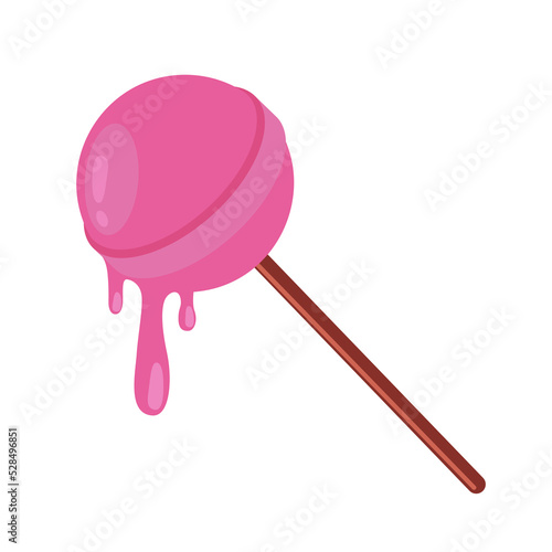 Sweet dripping lollipop. Pink candy on stick. Lollypop sucker.  Sketch vector illustration.
