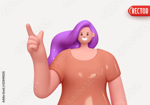 Happy cheerful young woman shows thumb up hand gesture. Young handsome girl wearing casual. Realistic cartoon characters. Close up 3d people positive. vector illustration