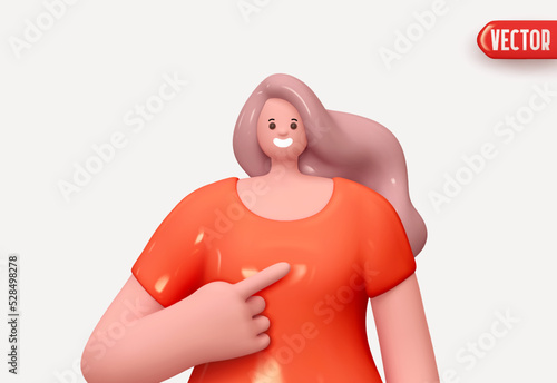 Happy cheerful young woman shows thumb up hand gesture. Young handsome girl wearing casual. Realistic cartoon characters. Close up 3d people positive. vector illustration