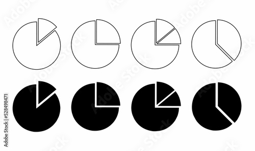 outline silhouette pie chart icon set isolated on white background