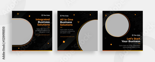 Set of editable templates for Instagram post, Facebook square, start up, corporate, business, fresh design with black colour and minimalist vectors (3/3)