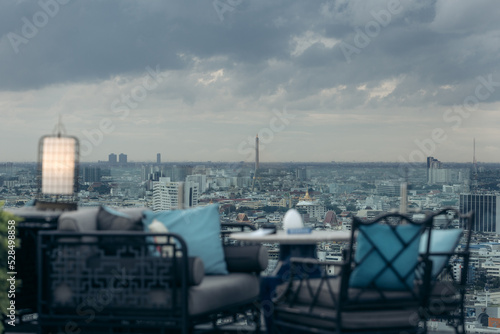 Bangkok city scape view from beautiful Bhumibol Bridge