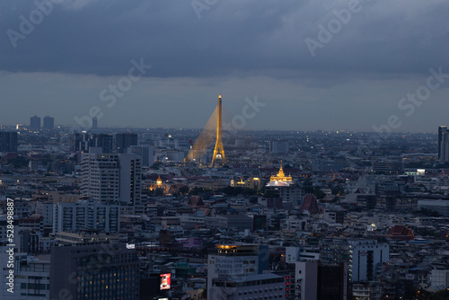 Bangkok city scape view from beautiful Bhumibol Bridge