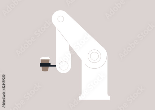 A robotic barista arm making coffee to go, cappuccino made by a cyborg