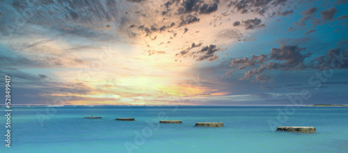 Vászonkép Beautiful coastal bay in Aruba with stone pillars in the water