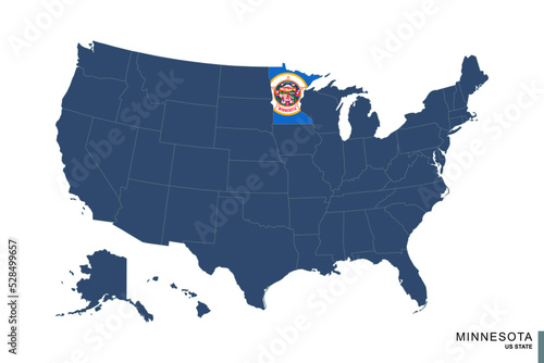 State of Minnesota on blue map of United States of America. Flag and map of Minnesota.