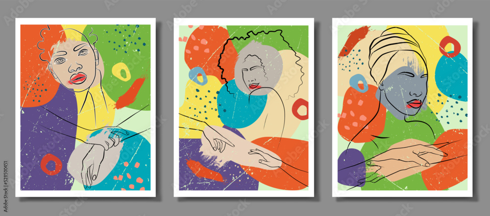 An abstraction set with a face and hands. Fashionable illustration and abstract poster.