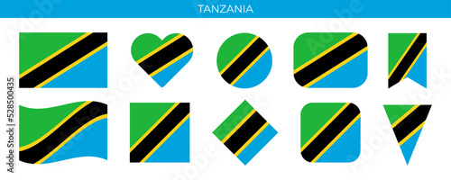 Tanzania flag set. Vector illustration isolated on white background