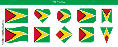 Guyana flag set. Vector illustration isolated on white background