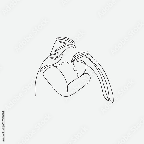 Continuous one line drawing of young Arabian family. Happy Islamic muslim parenting family concept. Single line graphic draw design vector illustration