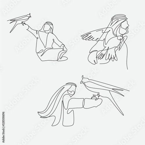 Eagle on a arabian man  line art. 