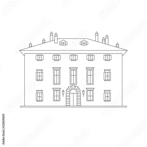 Vector line illustratration of itLIn villa silhouette isolated on white background.