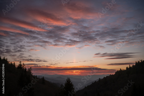 Sun Rises Over The Great Smoky Mountains From Mills Overlook