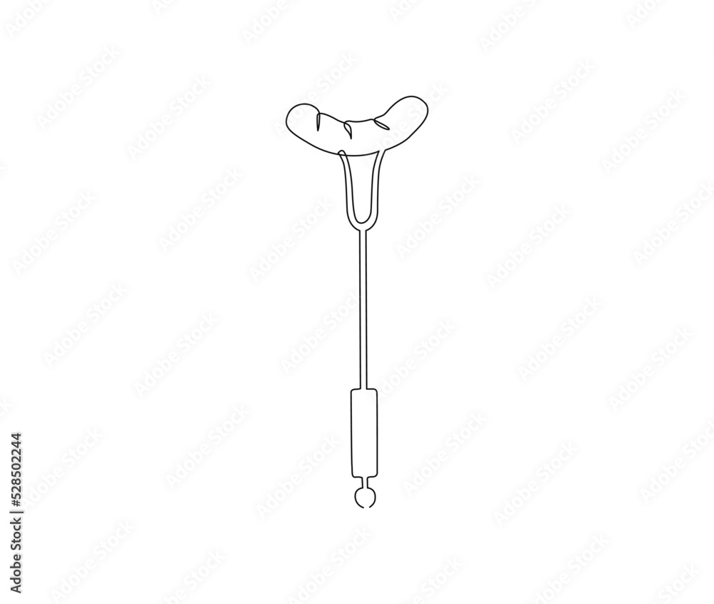 Continuous line drawing of sausage with fork at bbq party vector illustration. Forck and Sausage hand drawn minimalism style. Continuous line drawing of sausage with fork at bbq party vector illustration. Forck and Sausage hand drawn minimalism style.