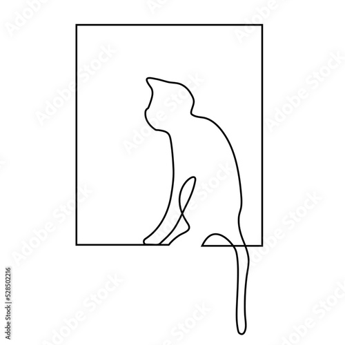 Continuous line Cat sitting on the windowsill