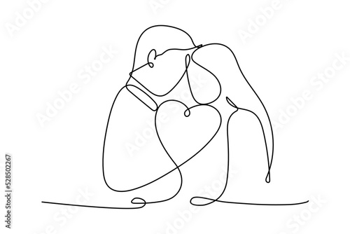 Continuous line Couples hugging each other on Valentine's Day