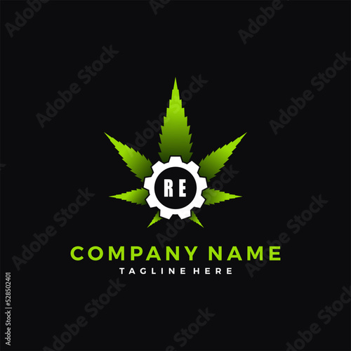 Initial RE  Marijuana & Gear Logo Vector Art & Graphics