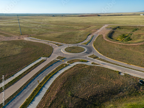 Fotografie Round about new construction in rural Laramie Wyoming for faster traffic no buil