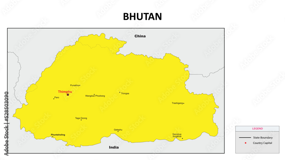 Bhutan Map. Major city map of Bhutan. Political map of Bhutan with