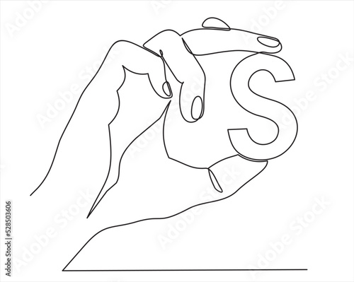 Continuous one line drawing of hand picking dollar sign. Thin line image of woman hand holding money concept. Vector illustration for banner, template, poster, infographics, business web, app.