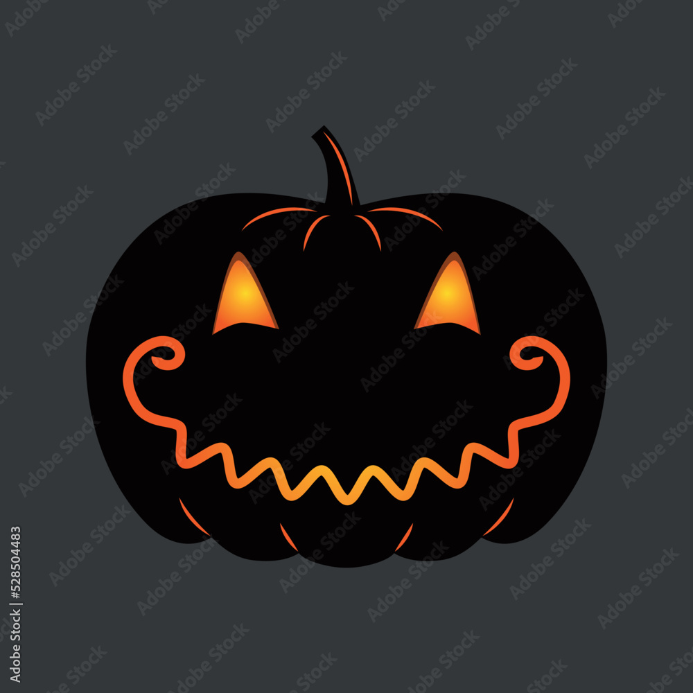 Fototapeta premium Funny Halloween pumpkin. A jack-o'-lantern isolated on a dark background. Vector illustration