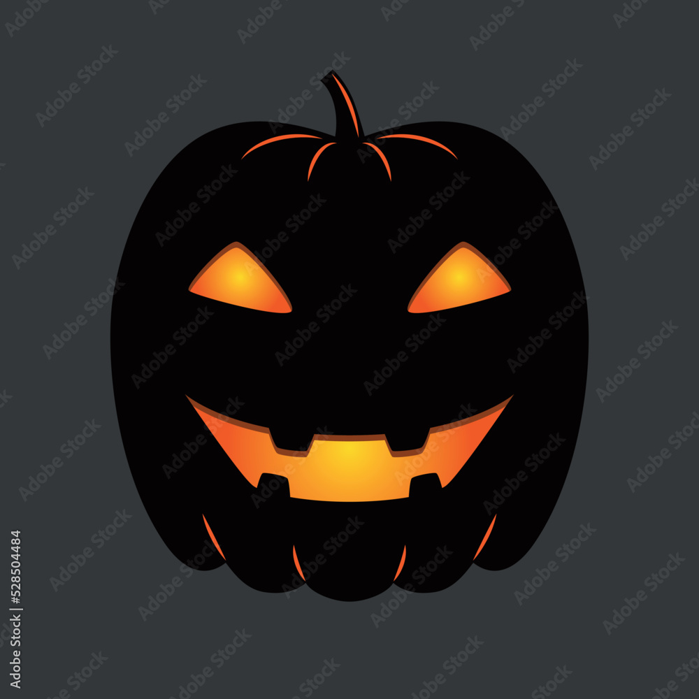 Funny Halloween pumpkin. A jack-o'-lantern isolated on a dark background. Vector illustration Funny Halloween pumpkin. A jack-o'-lantern isolated on a dark background. Vector illustration