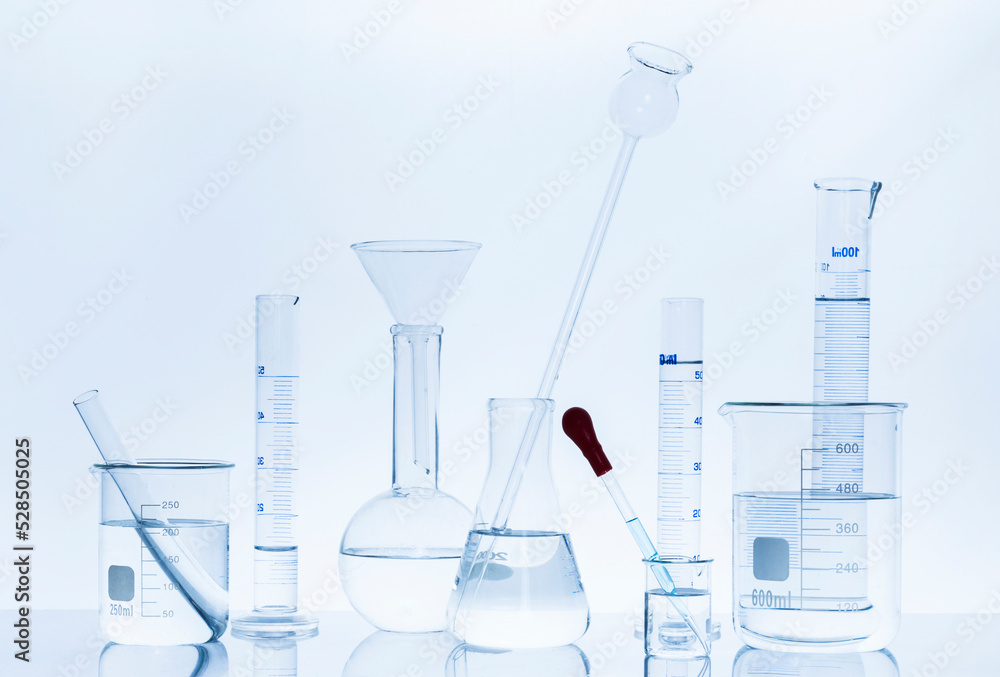 Photo of biochemistry glassware experiment - obrazy, fototapety, plakaty 