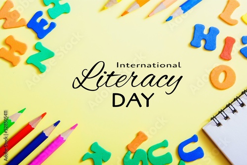 international literacy day on yellow  grey background 