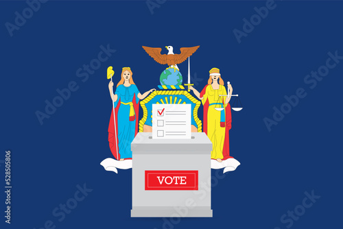 State flag and ballot box. Presidential elections in New York Stat