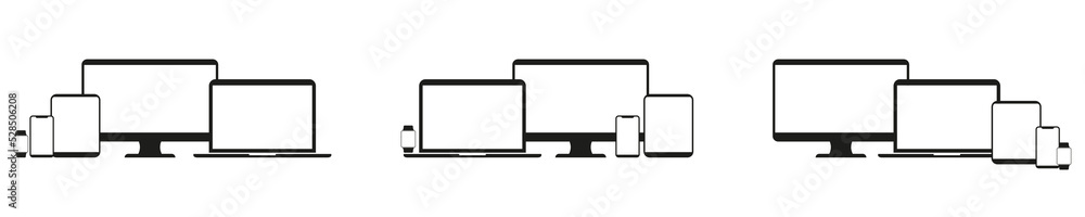 Electronic devices vector icon: TV, computer, laptop, tablet, smartphone, smart watch. Responsive digital devices. Vector illustration, flat design. Electronic devices vector icon: TV, computer, laptop, tablet, smartphone, smart watch. Responsive digital devices. Vector illustration, flat design.