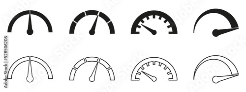 Speedometers icons set. Speed indicator sign. Stock flat vector elements. eps10