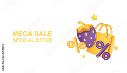 Summer sale poster with 3d package and Strawberry