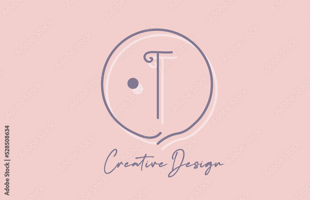 T alphabet letter logo icon design with line dot and vintage style. Pink blue creative template for business and company T alphabet letter logo icon design with line dot and vintage style. Pink blue creative template for business and company