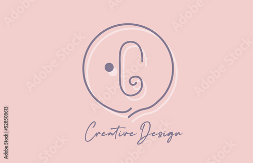 G alphabet letter logo icon design with line dot and vintage style. Pink blue creative template for business and company