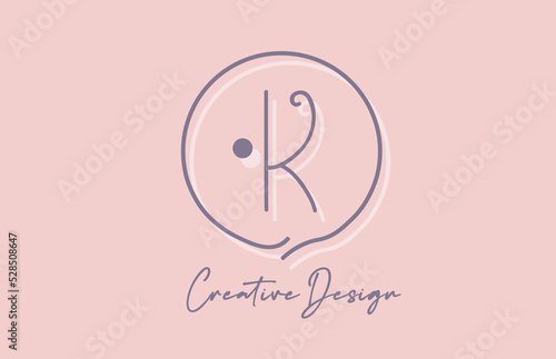 K alphabet letter logo icon design with line dot and vintage style. Pink blue creative template for business and company