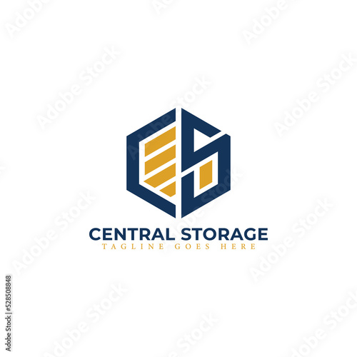 Abstract initial letter CS or SC logo in blue-yellow color isolated in white background applied for self-storage company logo also suitable for the brands or companies have initial name SC or CS.