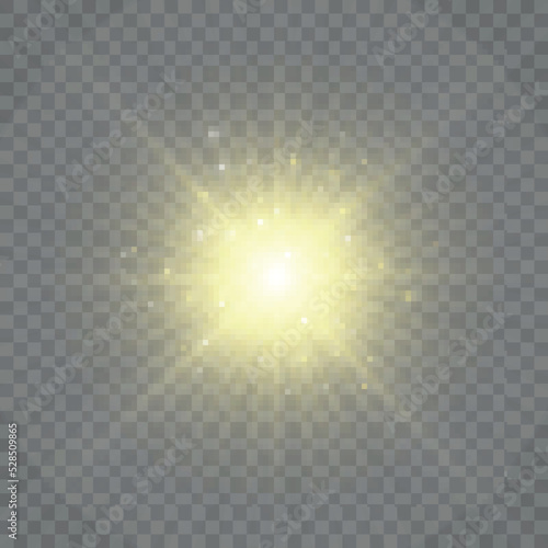 Yellow glowing light explodes on a transparent background.