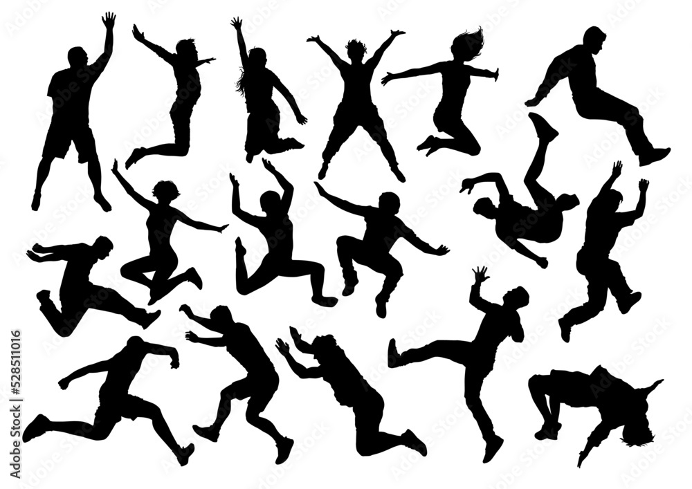 silhouettes of people jumping silhouettes of people jumping