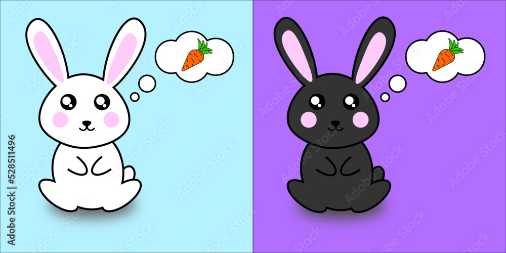Cute rabbits dreaming about carrots Cute rabbits dreaming about carrots