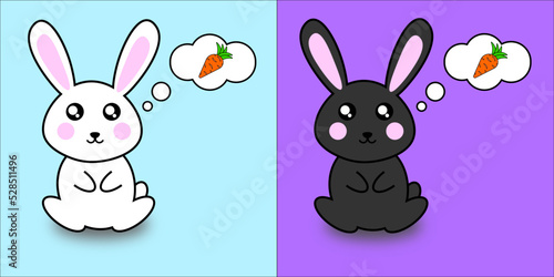 Cute rabbits dreaming about carrots