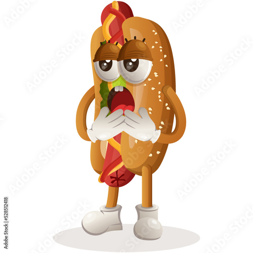 Cute hotdog mascot with bored expression. Perfect for food store, small business or e-Commerce, merchandise and sticker, banner promotion, food review blog or vlog channel