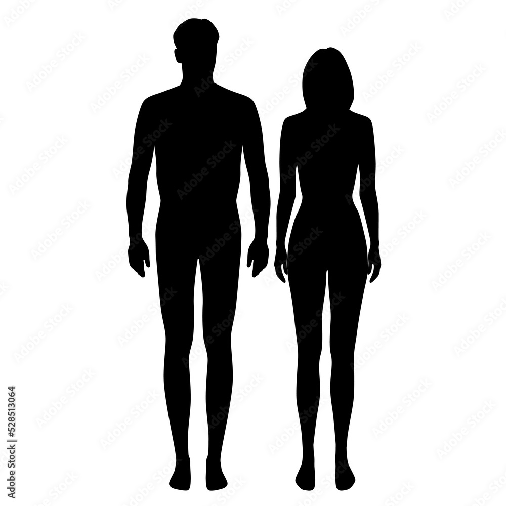 Vector silhouettes figures of a man and a woman standing, couple, black color, isolated on white background Vector silhouettes figures of a man and a woman standing, couple, black color, isolated on white background