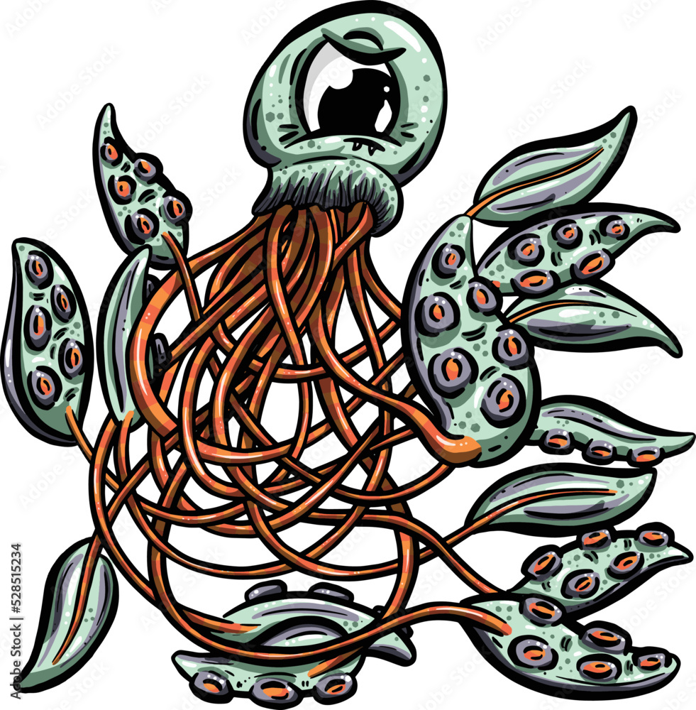 Octopus Squid Like Cartoon Logo Character with Lots of Tentacles ...