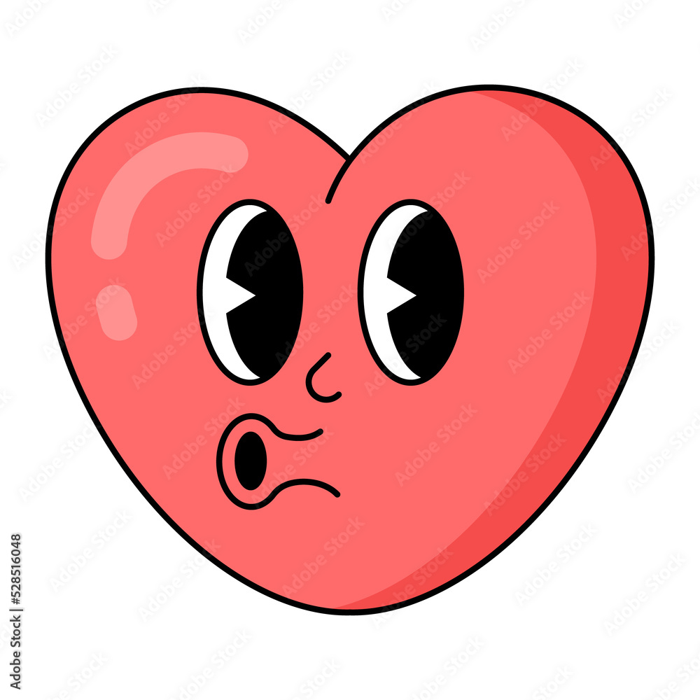 Fototapeta premium Cartoon heart character. Emoji in retro style. 