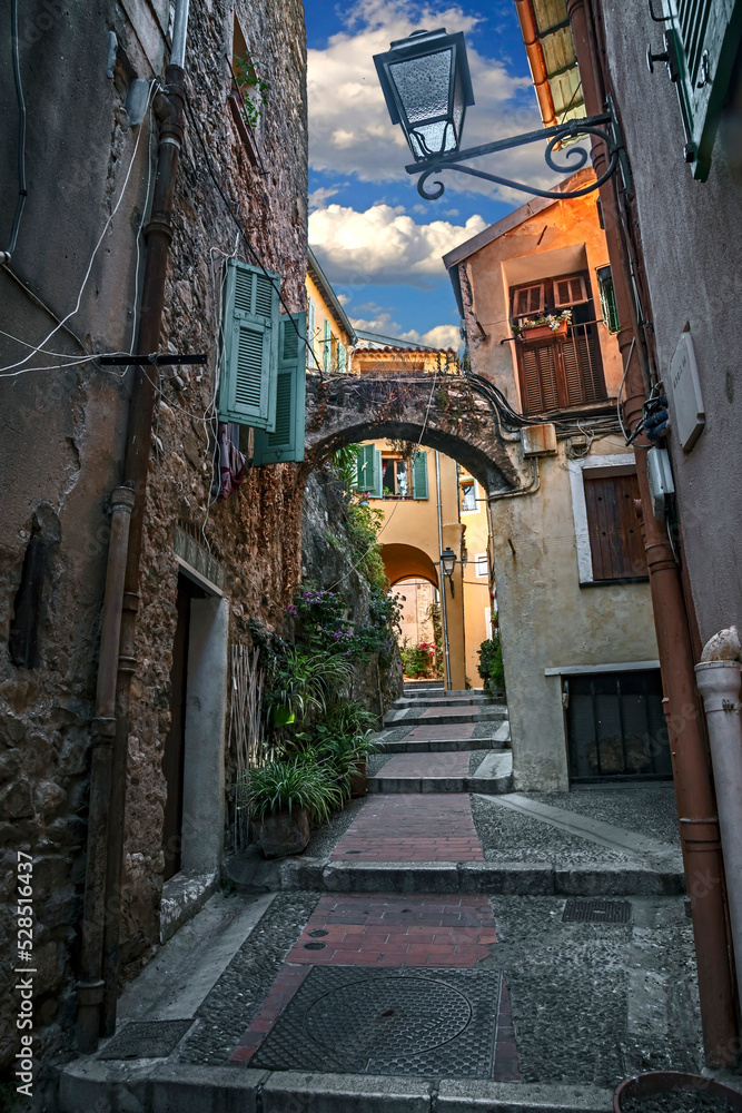 View to the old streets and houses. City of Menton, southern France